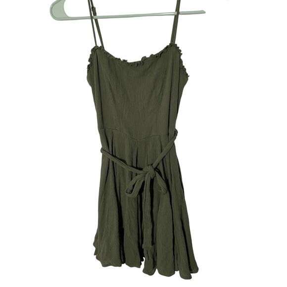 B Darlin Army Green Sz 0 Women's Earthy Front Tie Cottage Farmhouse Mini Dress - Picture 4 of 7
